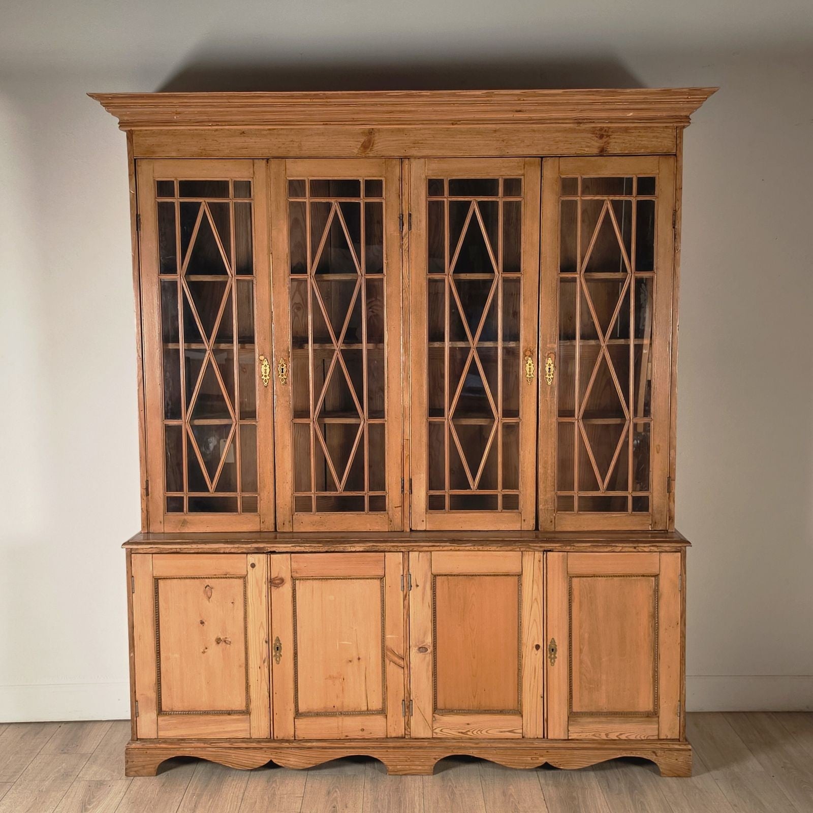 Antique English Pine Breakfront Bookcase