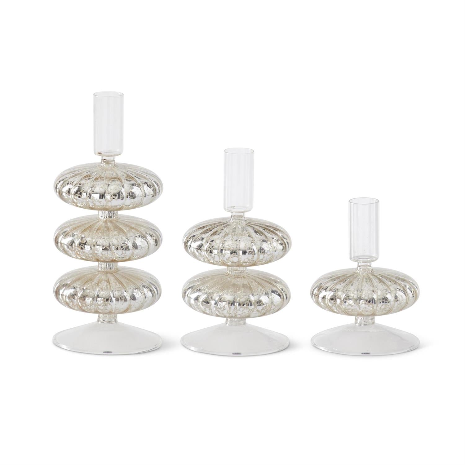 Mercury Glass Taper Holders Set