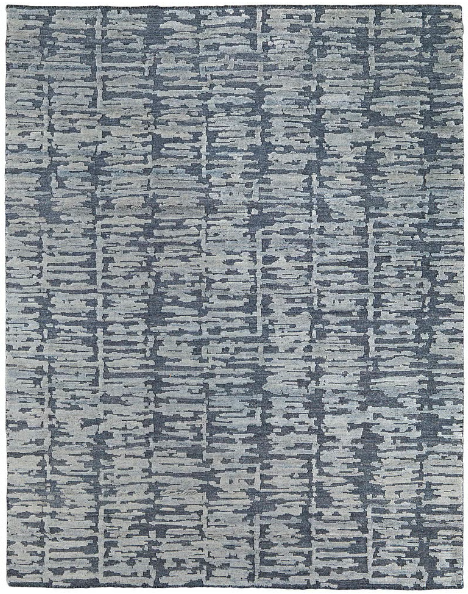 Blue Hand-Knotted Abstract Area Rug