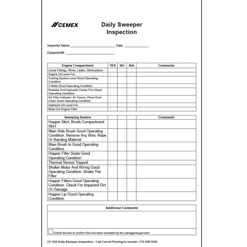 CF-032 Daily Sweeper Inspection