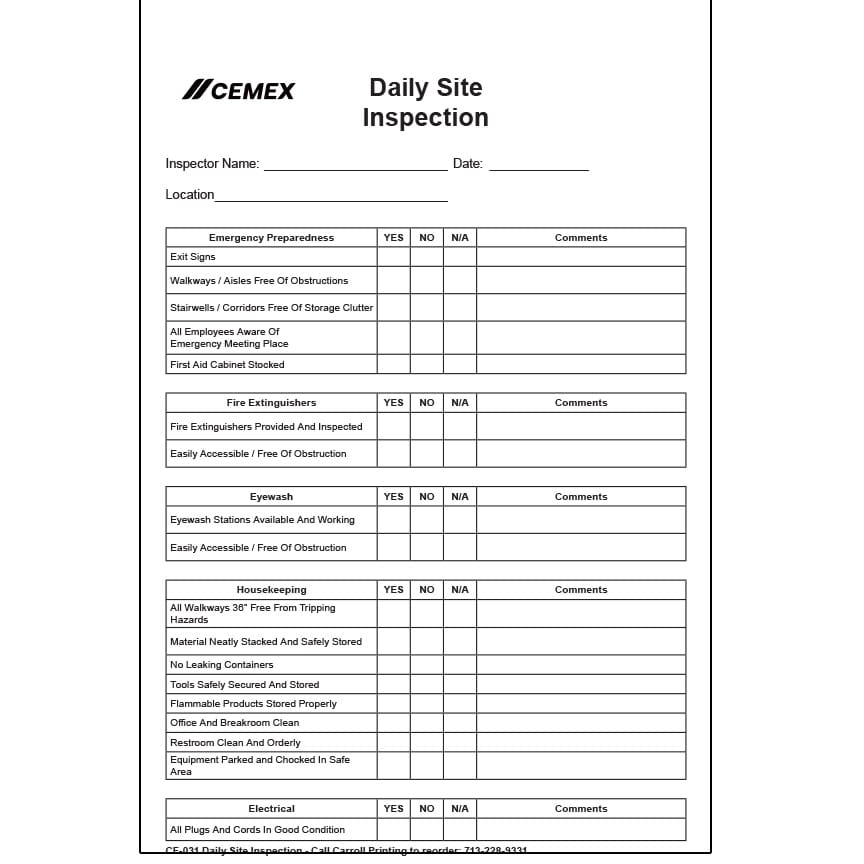 CF-031 Daily Site Inspection Print