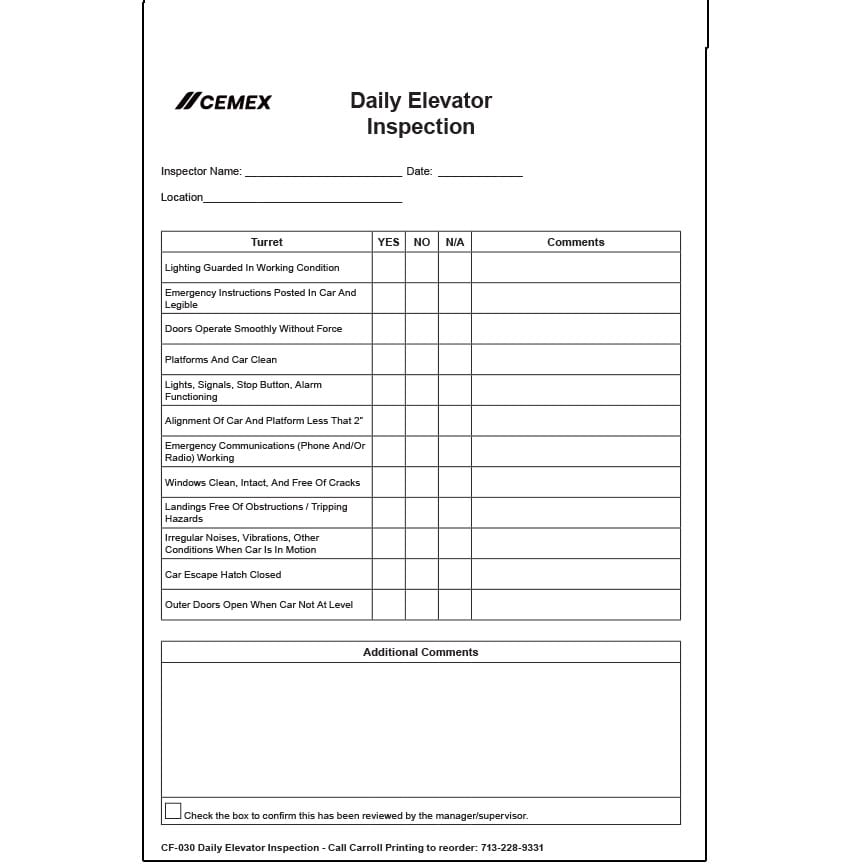 CF-030 Daily Elevator Inspection
