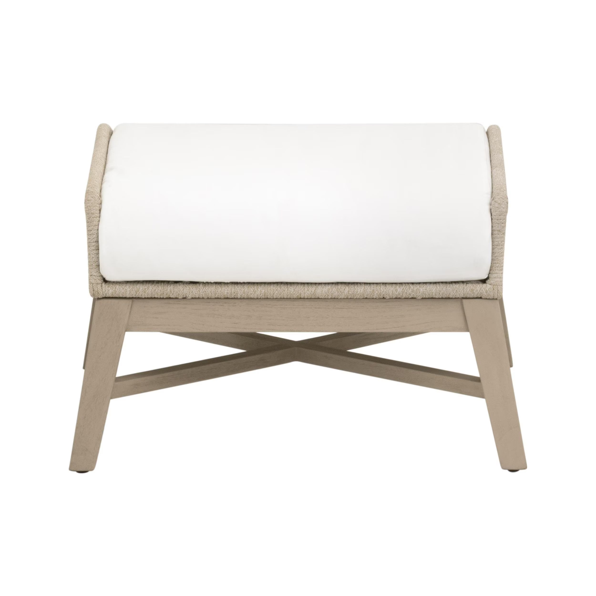 Essentials For Living Tapestry Outdoor Footstool ~ Amber & White Flat Rope, White Stripe, Performanc