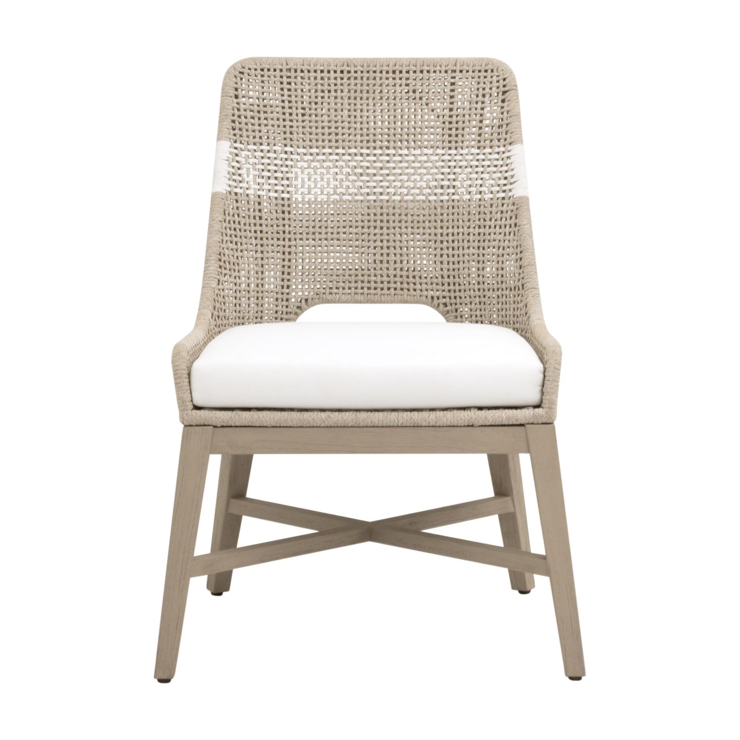 Essentials For Living Tapestry Outdoor Dining Chair ~ Amber & White Flat Rope, White Stripe, Perform