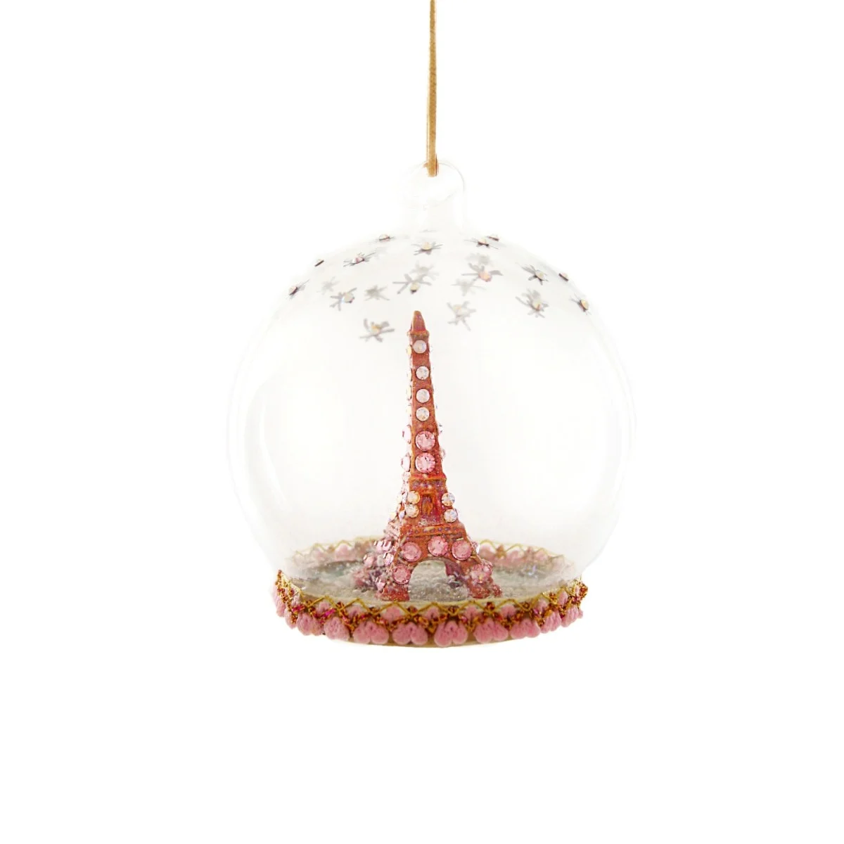 Pink Jeweled Eiffel Tower Globe Ornament