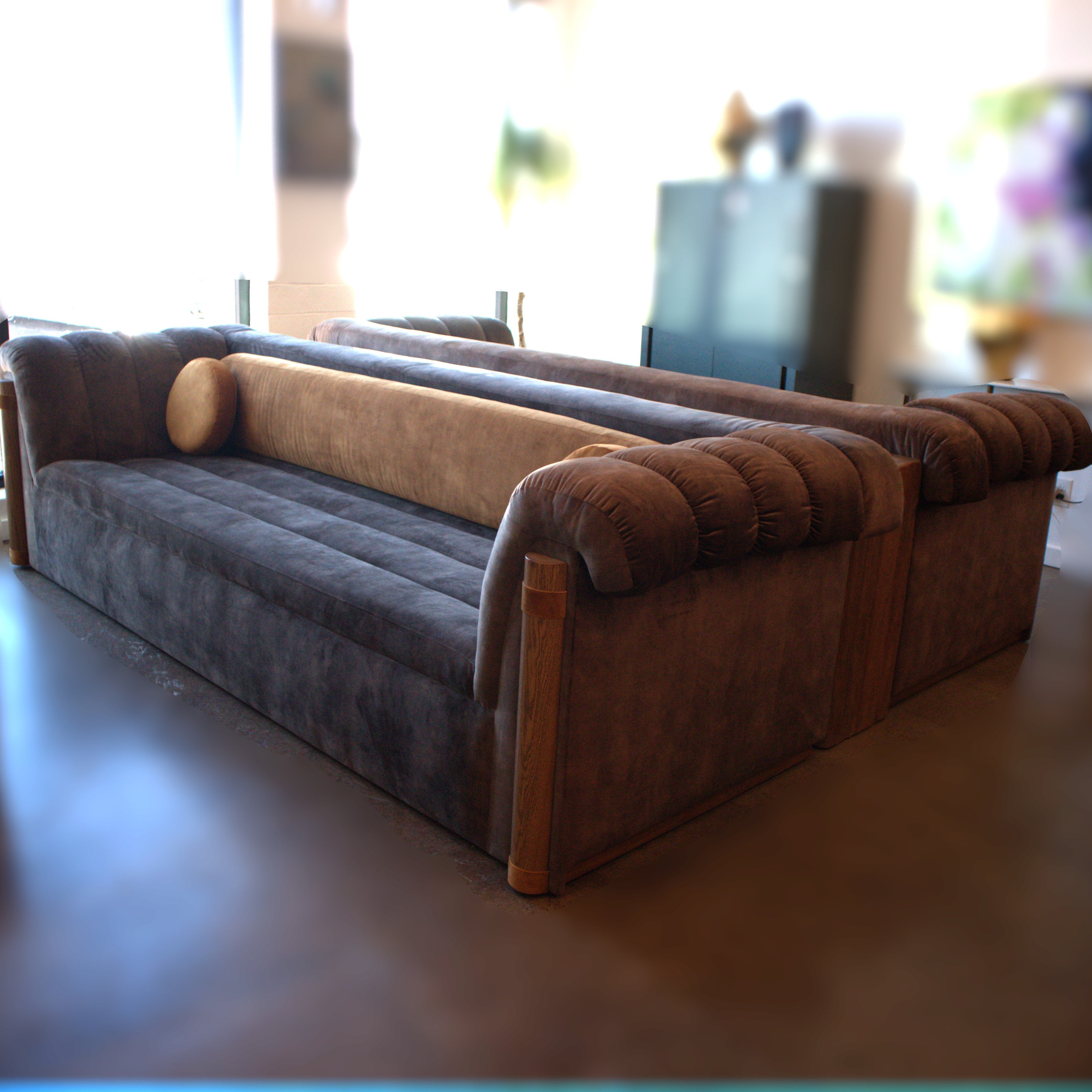 Urbanology Designs Custom XL Brown Velvet Sofa (Two Available)