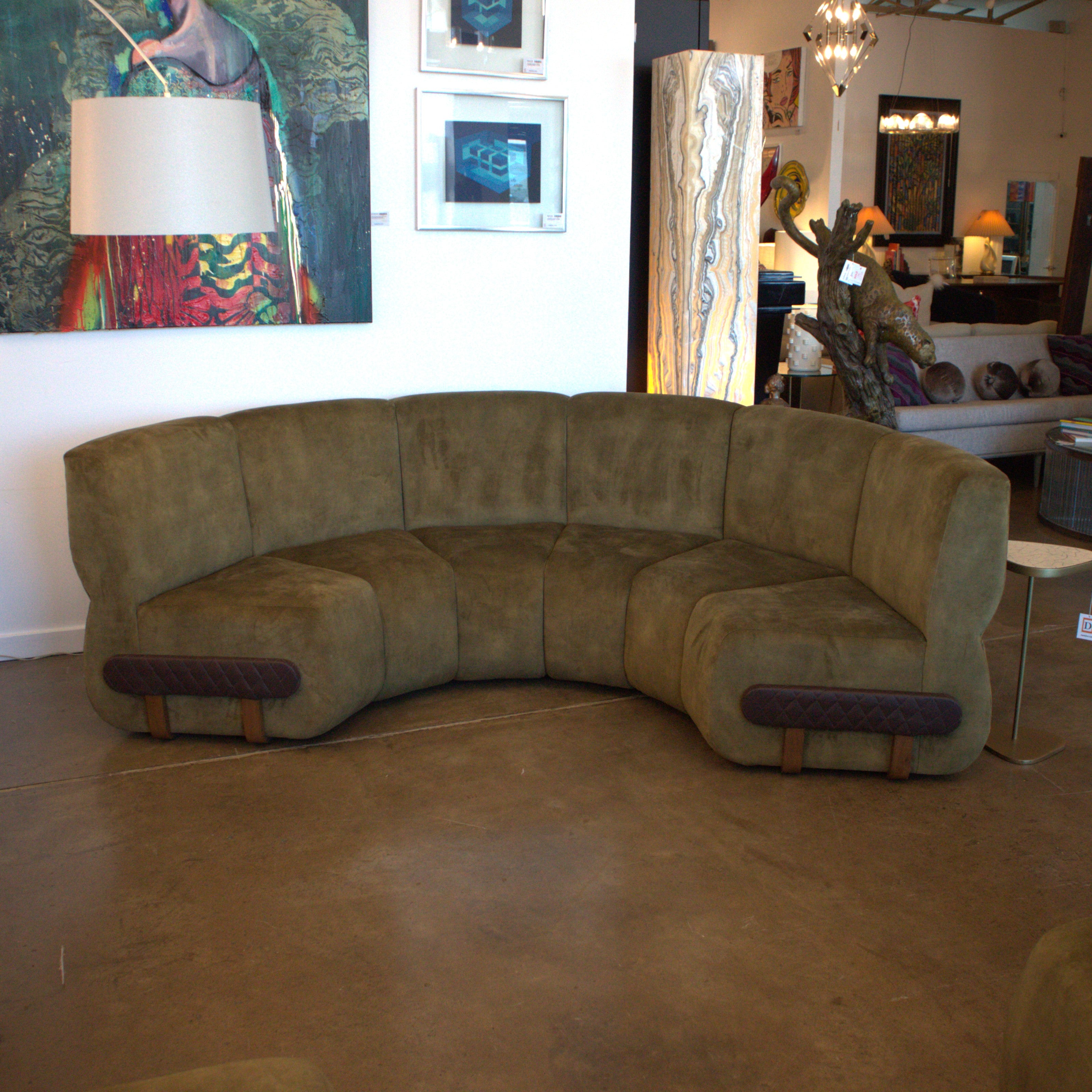 Urbanology Designs Custom Olive Green Velvet Curved Sectional (Two Available)