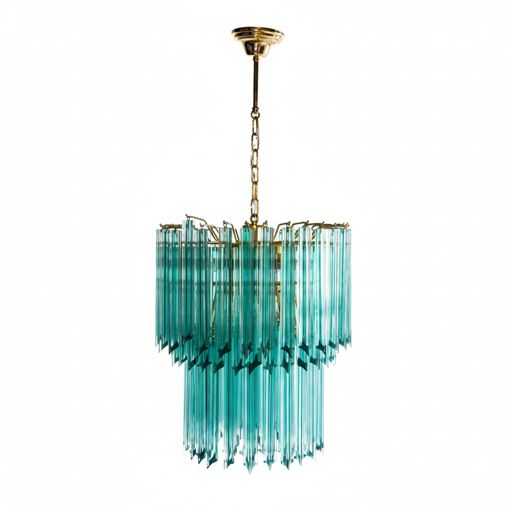 Vintage Aquamarine and Brass Chandelier