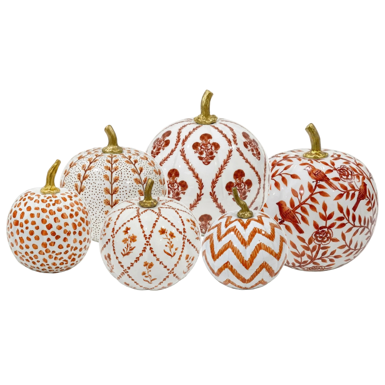 Hand Painted Metal Pumpkin Collection in White + Rust
