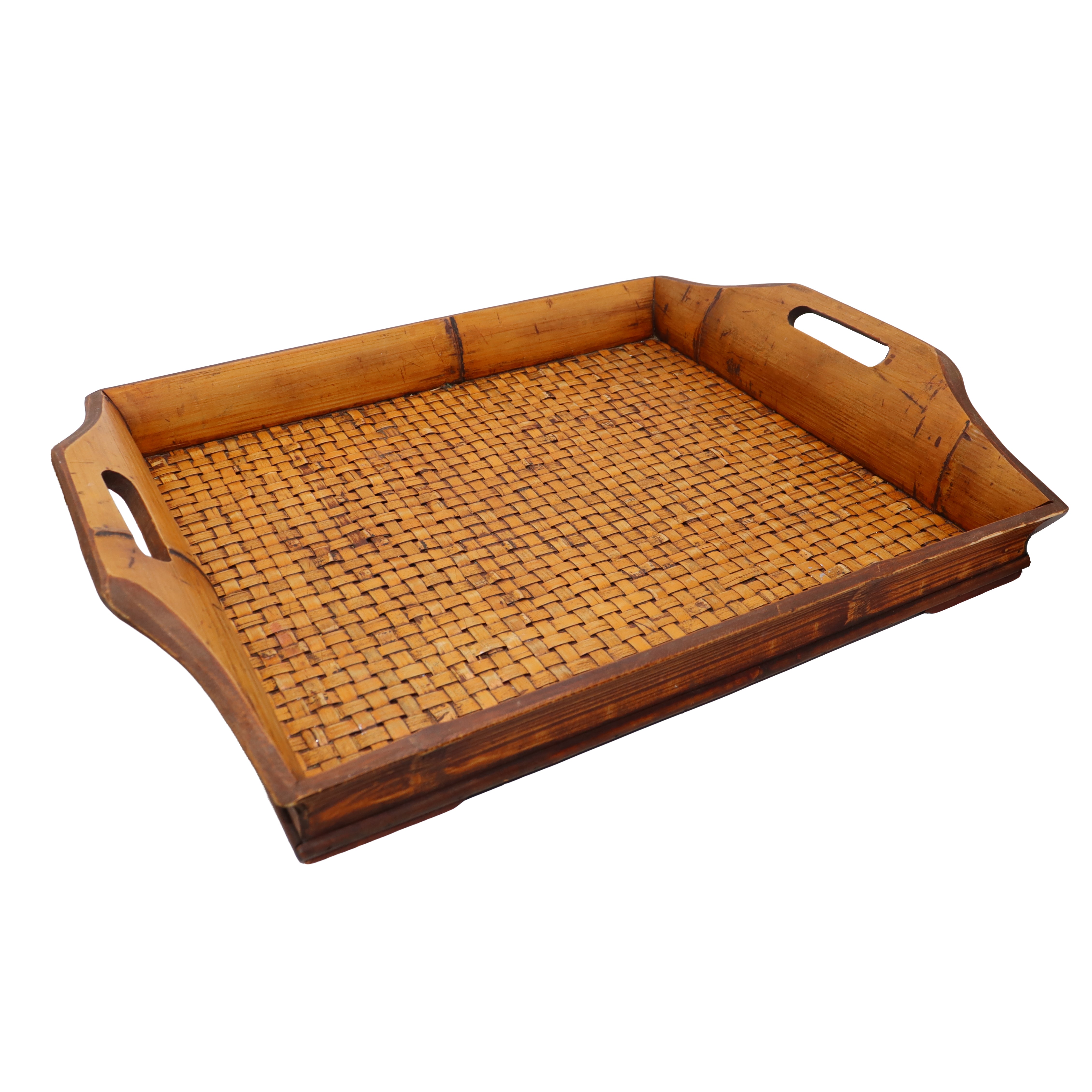 Vintage bamboo rectangular tray, c. 1970
