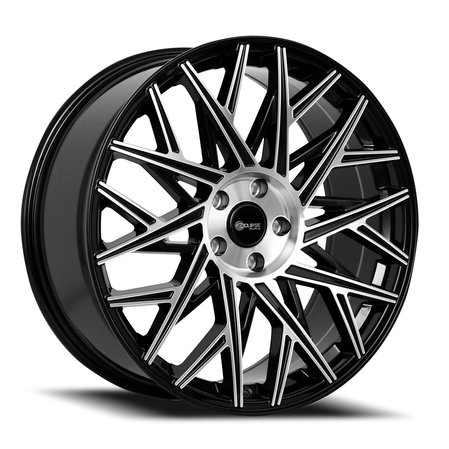 Eclipse 101 20x8.5 +38 5x120mm 72.56mm Gloss Black Machined Spoke Accents