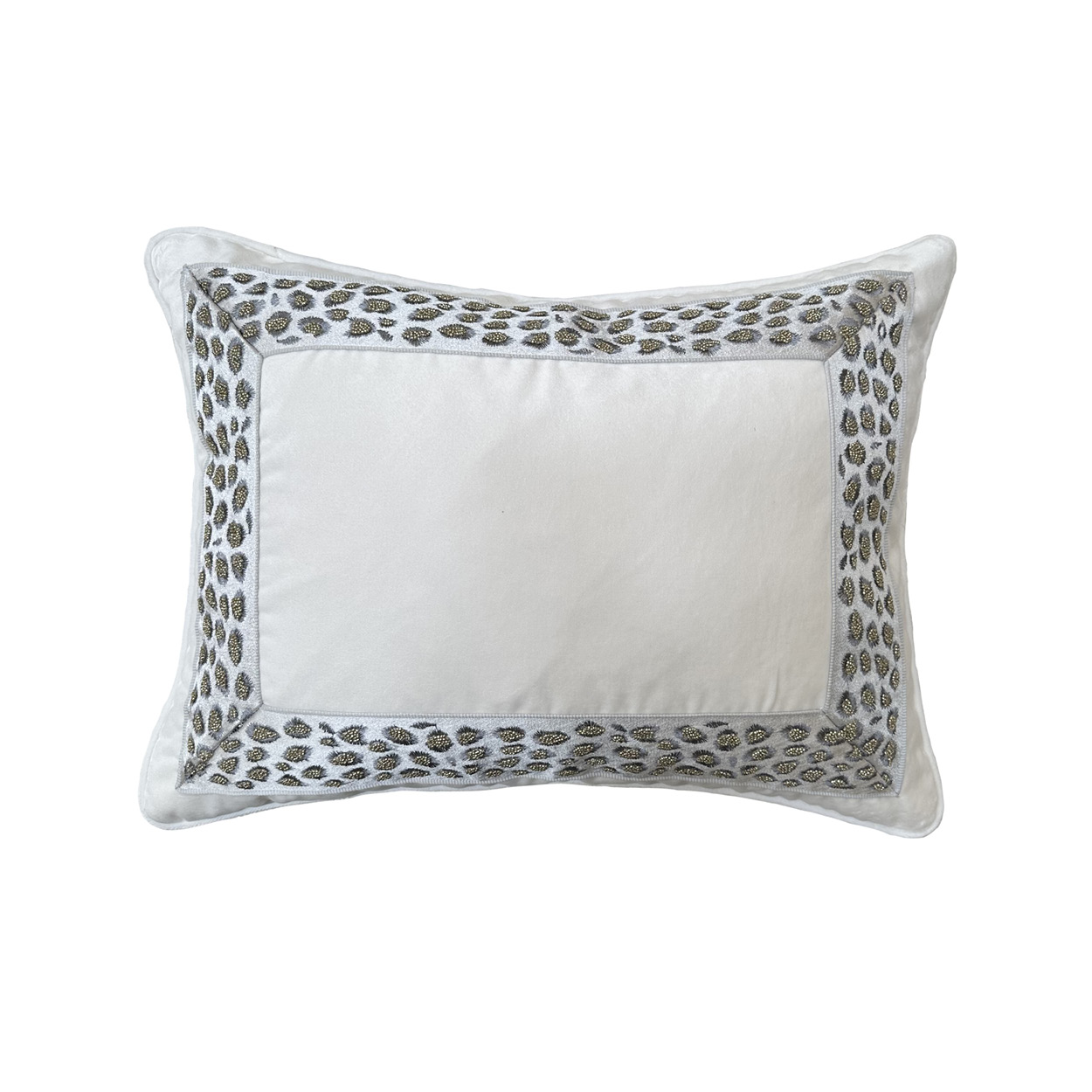 White Velvet With Cheetah Trim Kidney Pillow