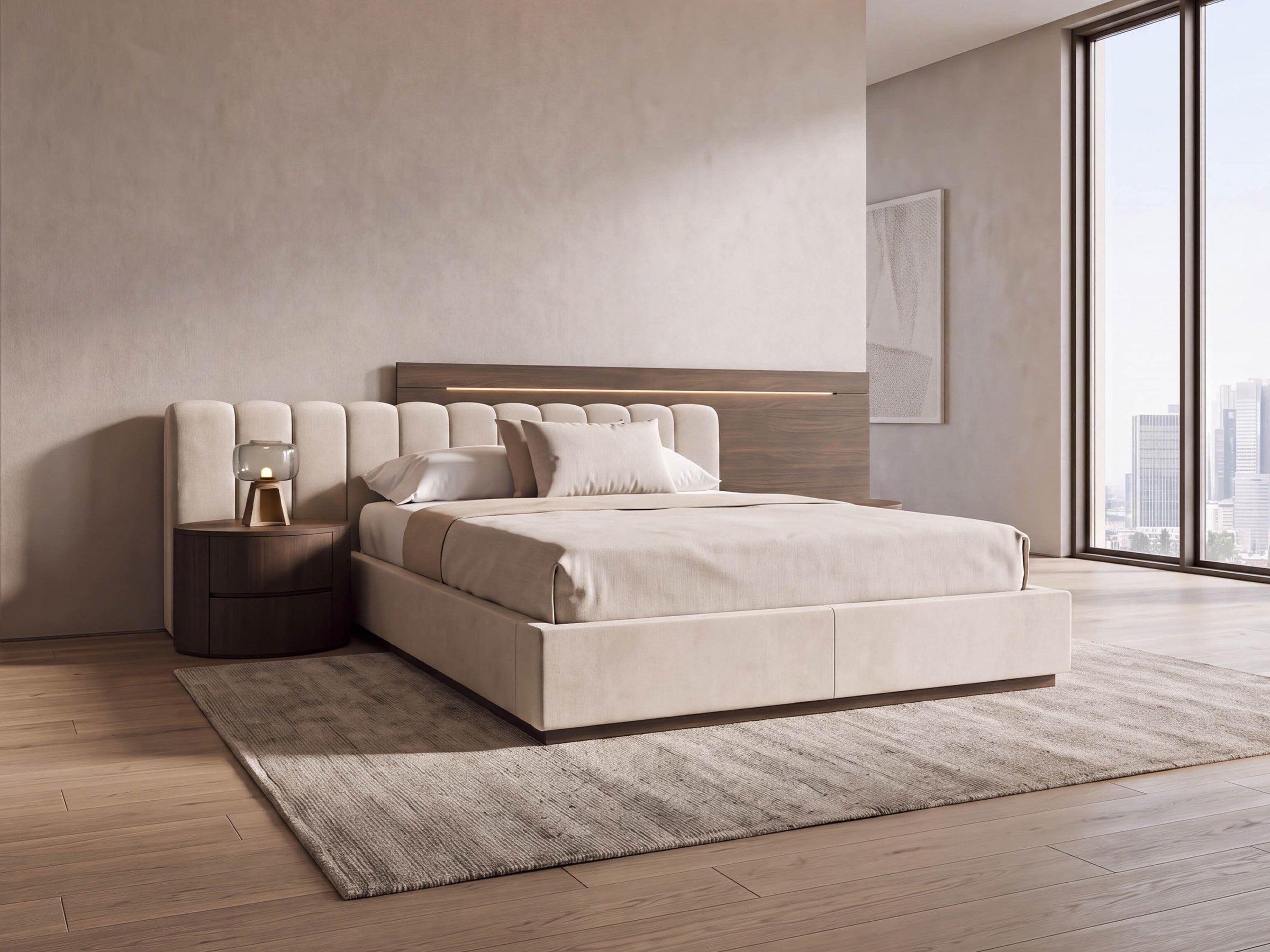 Double Storage Bed with Sliced Headboard