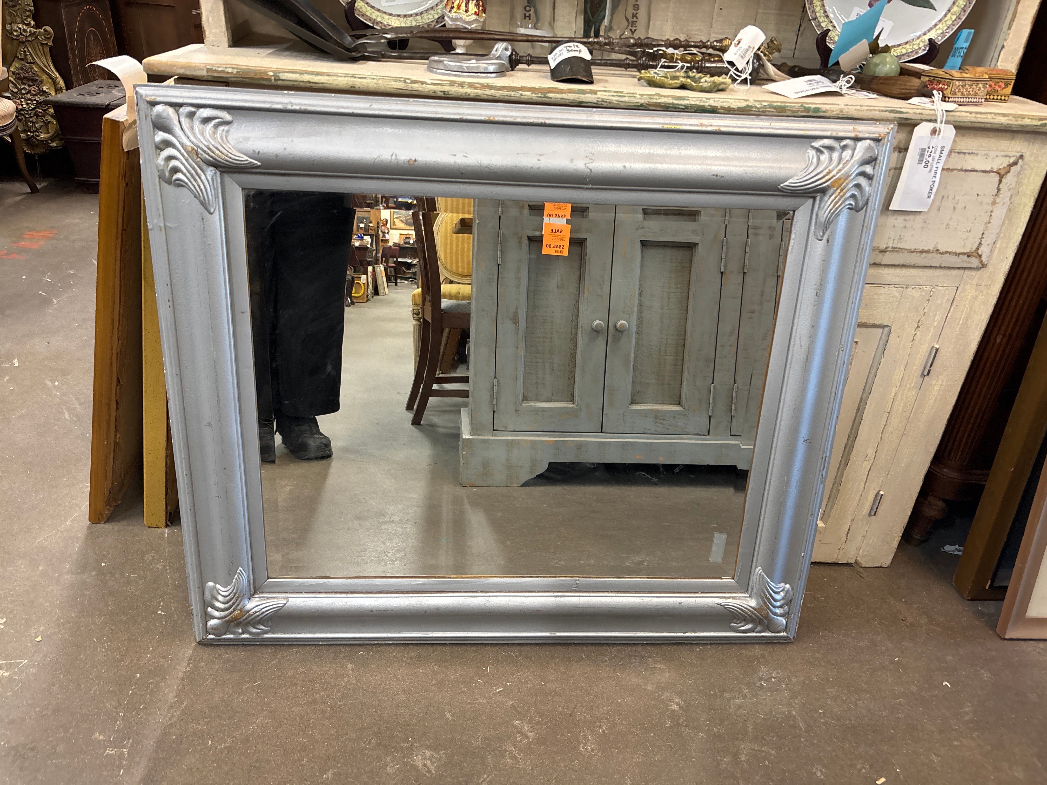 SILVER FRAMED BEVELED MIRROR