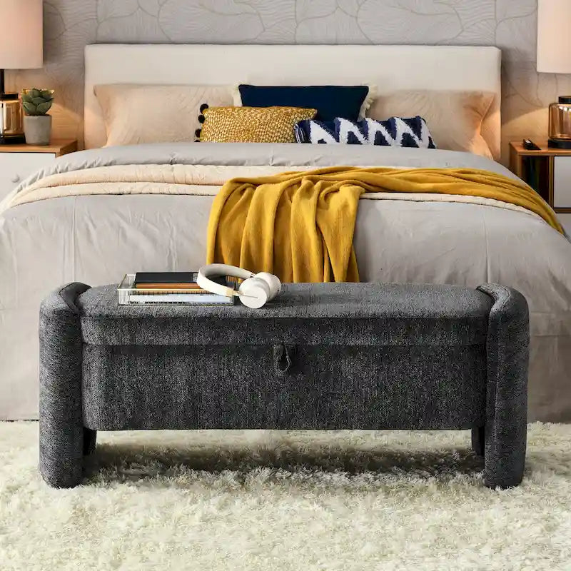 Oval Upholstered Ottoman Storage Bench with Lift Top and Padded Seat