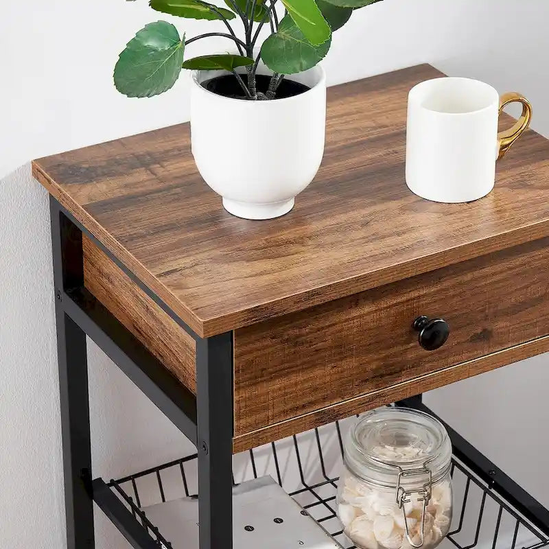 1-Drawer Modern Nightstands with Removable Basket