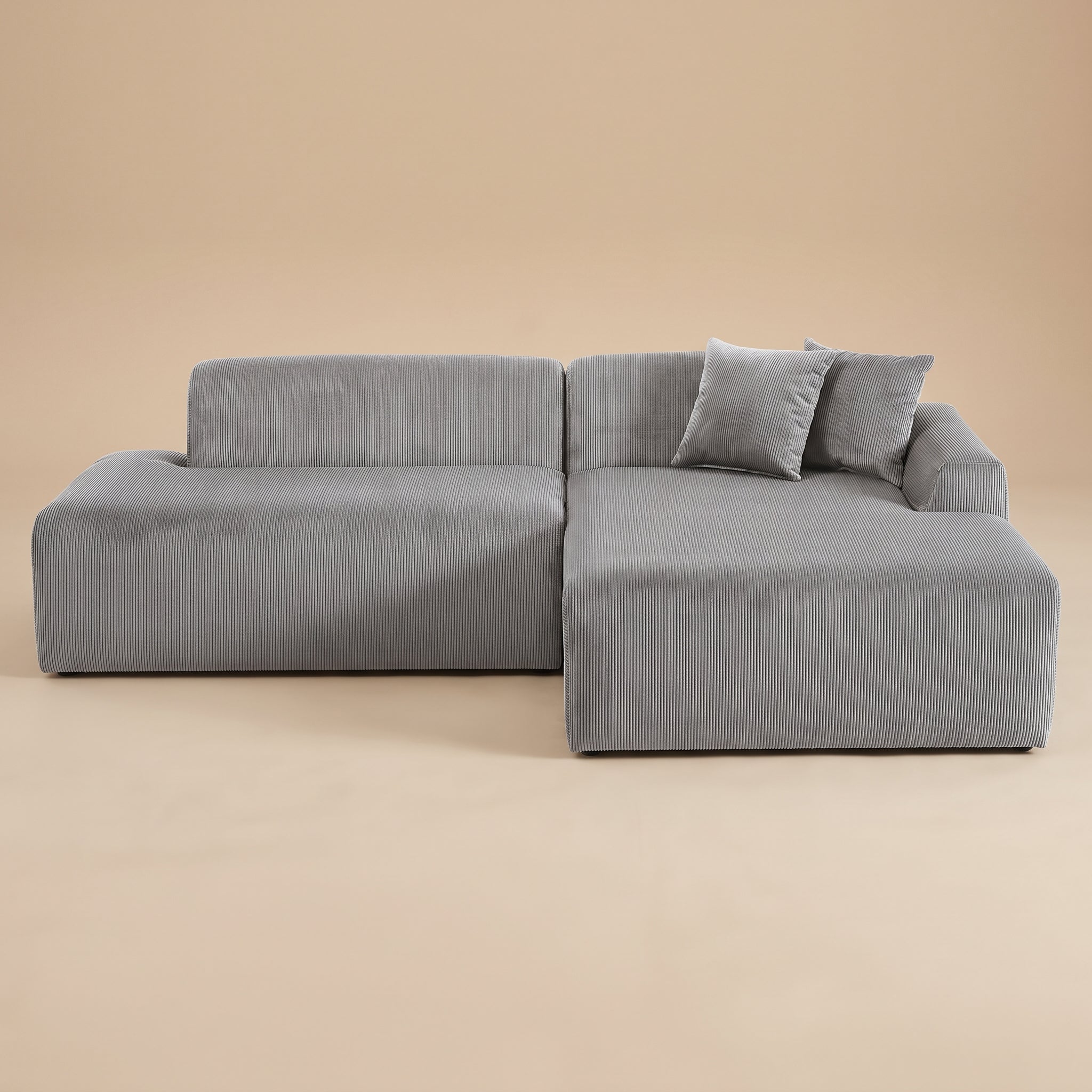 Dexter Light Grey Corduroy Sectional Right Facing Chaise