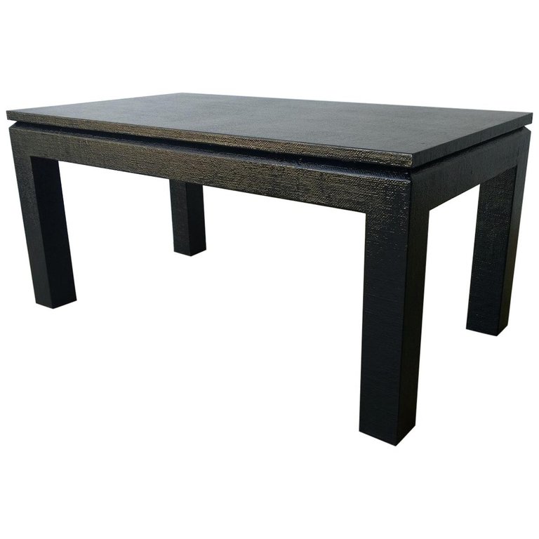 Mid-Century Modern Black Lacquered Grasscloth Harrison Van Horn Coffee Table
