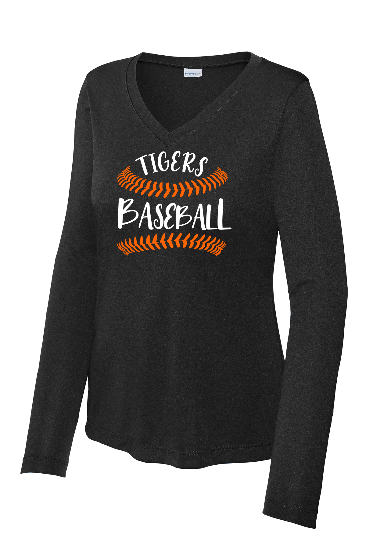 Tigers Baseball Stitch Ladies V-neck Dri Fit Longsleeve Tee