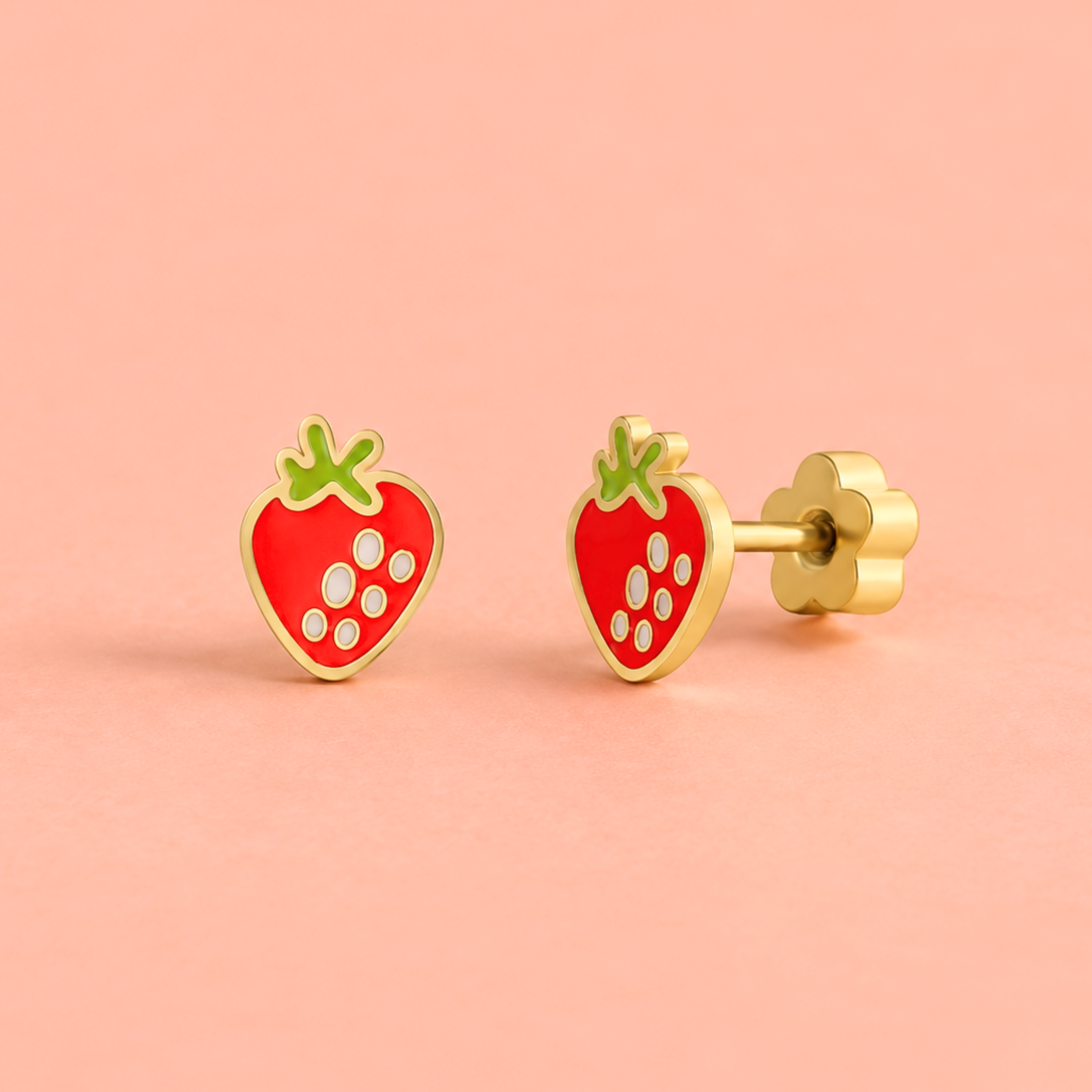 Strawberry Enamel Flat Back Kids Earrings