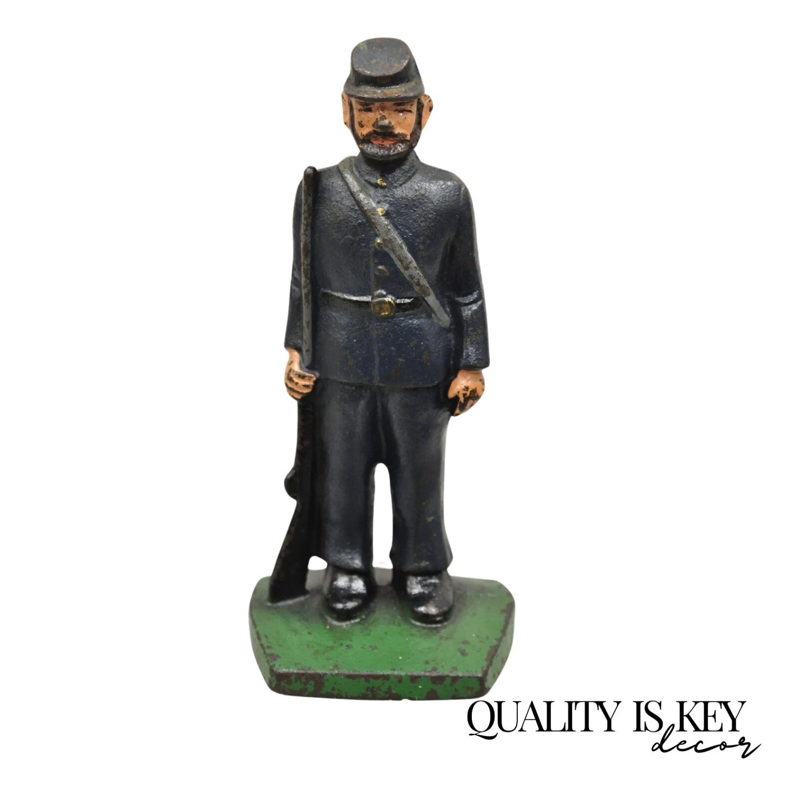Antique Victorian Cast Iron Figural Painted Military War Soldier Door Stop A