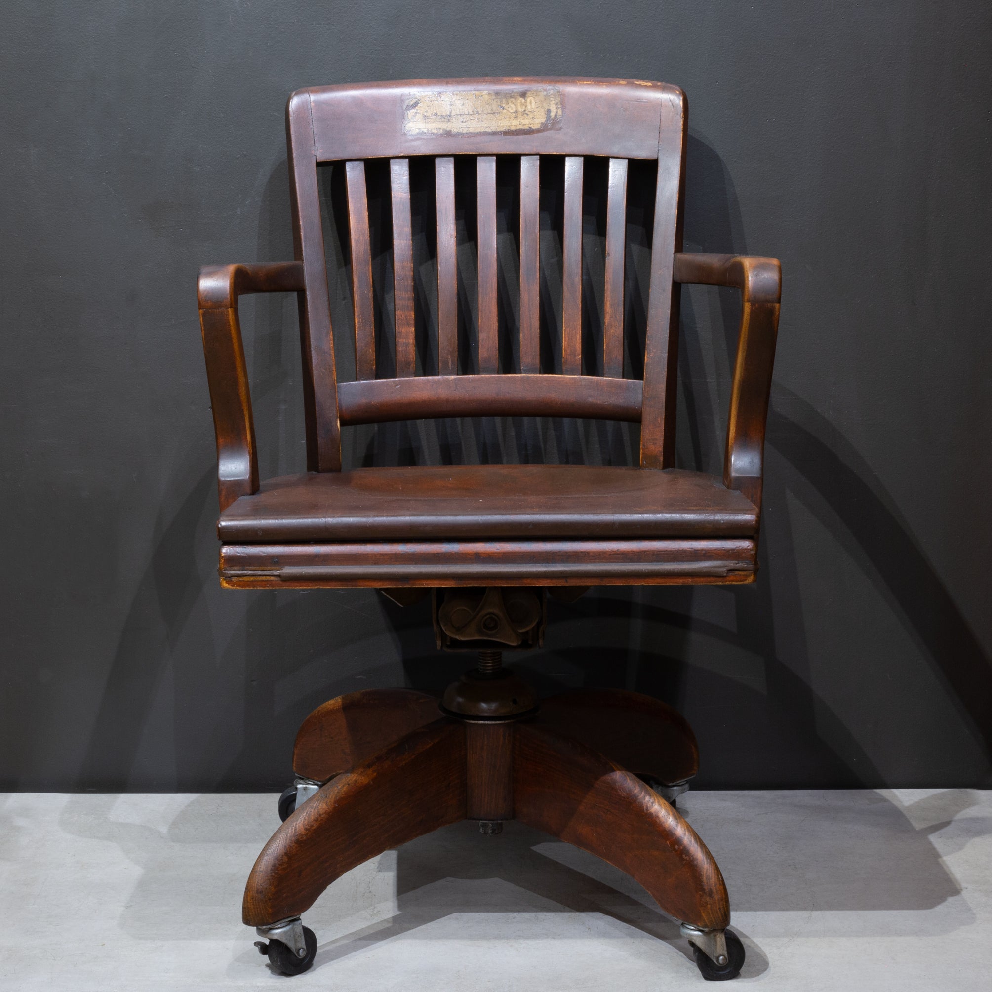 Antique Solid Oak Banker's or Library Swivel Desk Chair c.1940