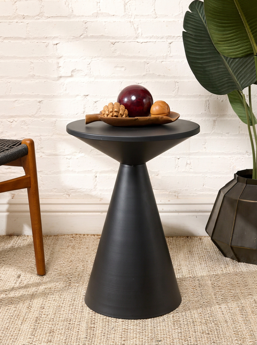 Modern Black Sculptural Cone Pedestal Side Table