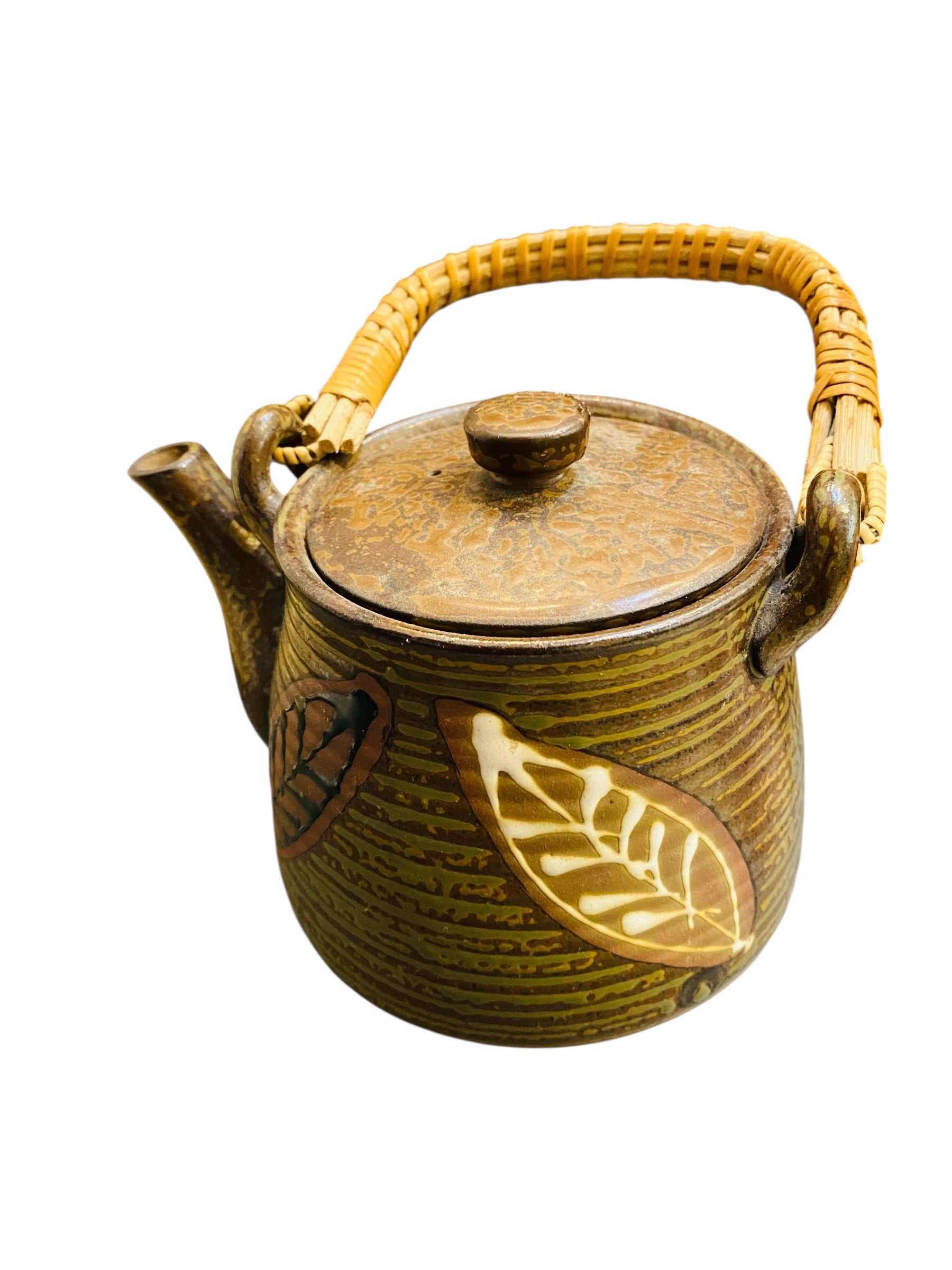 Japanese Stoneware Teapot with Leafs