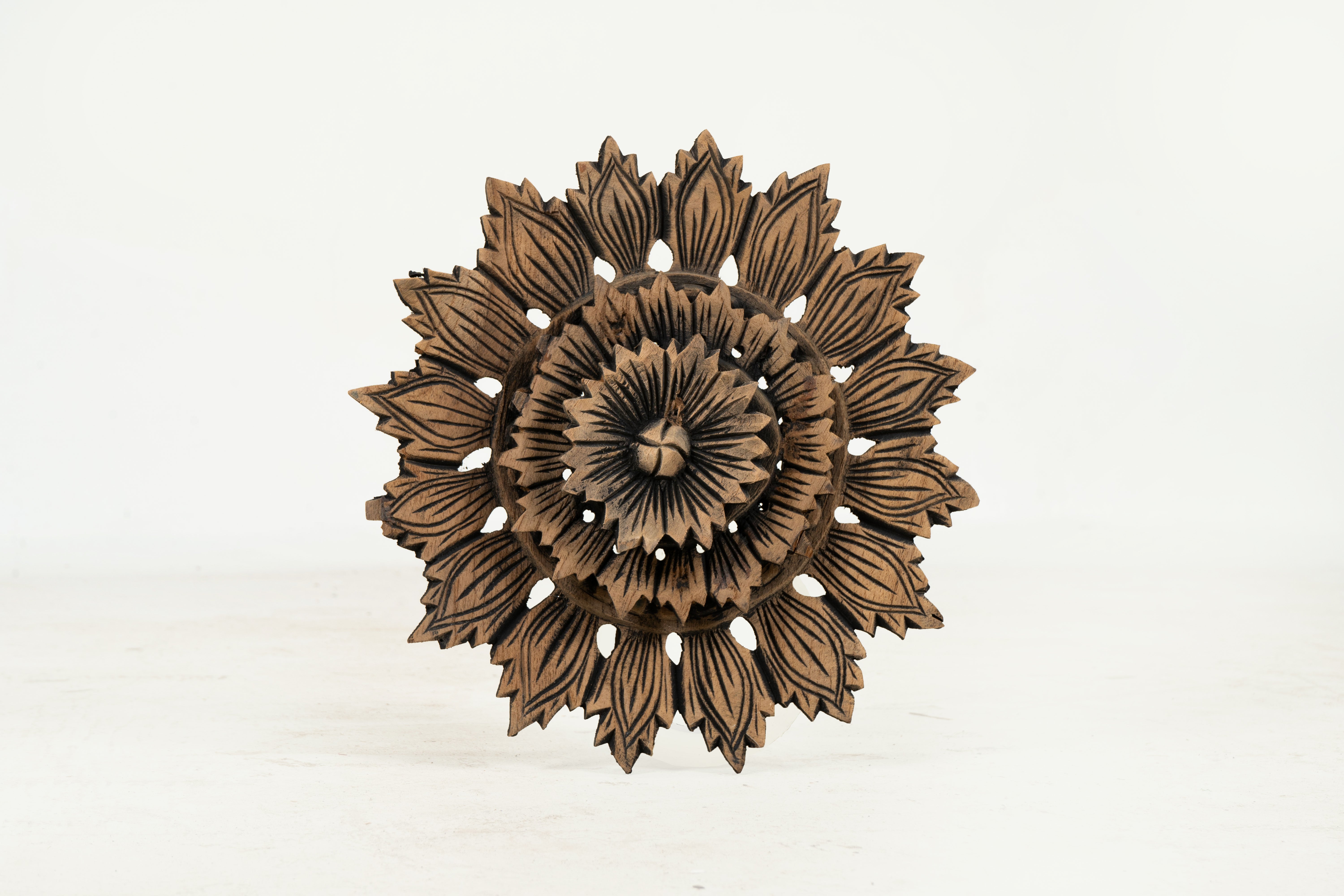 A Carved Teak Lotus Flower