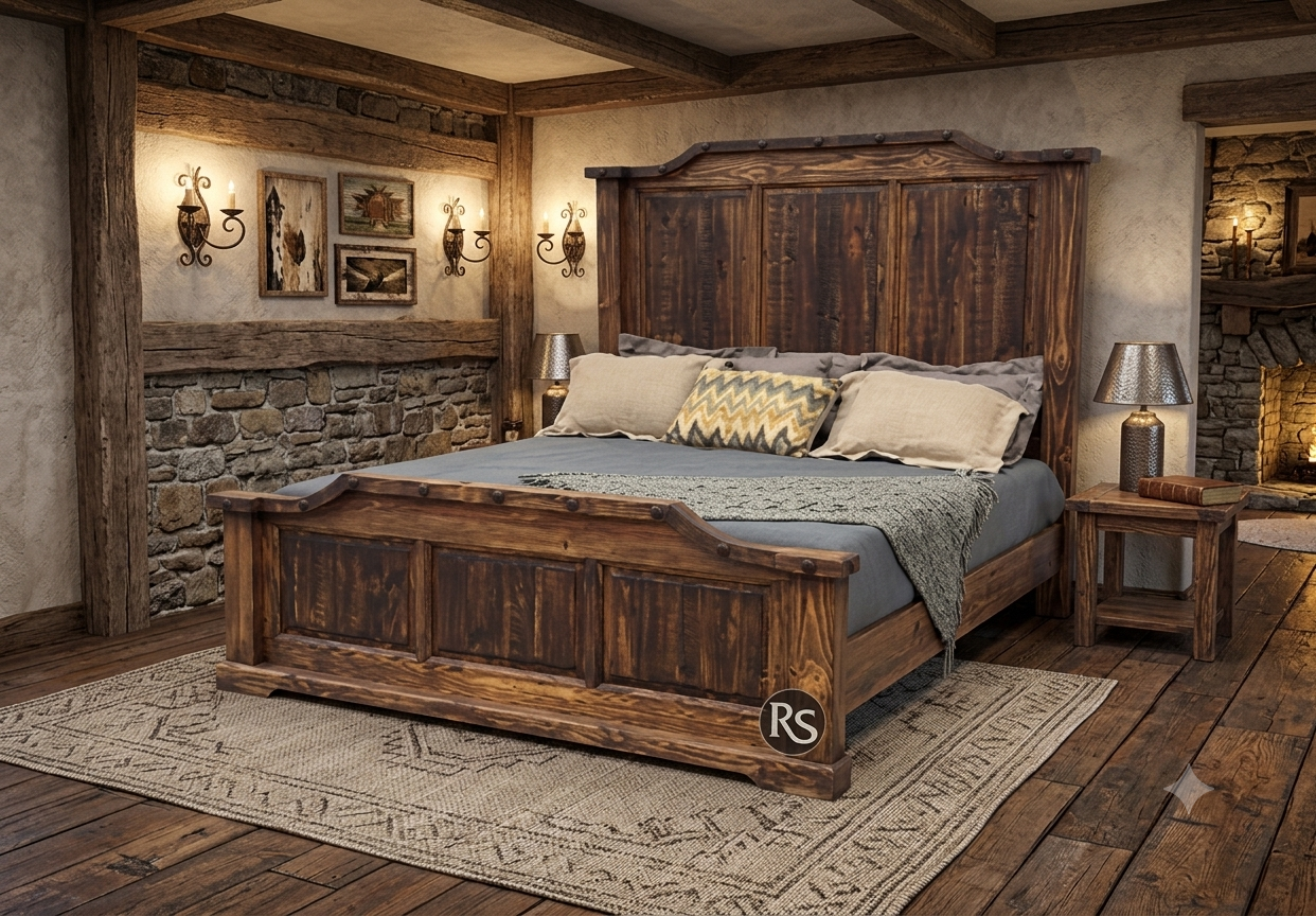 RUSTIC LUBBOCK BED IN DARK STAIN