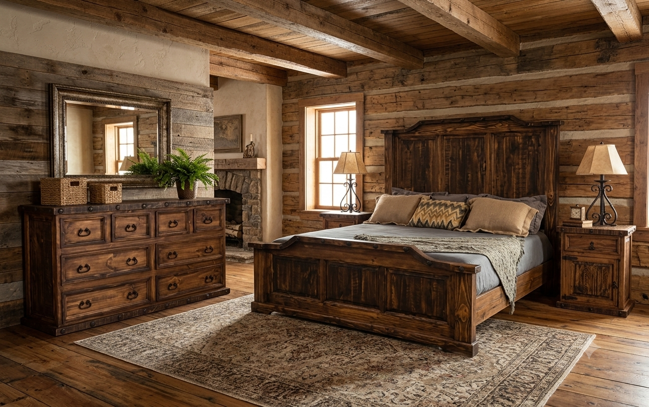 RUSTIC LUBBOCK BEDROOM SET IN DARK STAIN